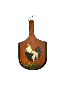 Rooster Drawing on Cutting Board Handpainted Vintage Farmhouse Kitchen Decor